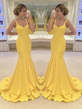 Mermaid Spaghetti Straps Sleeveless With Layers Satin Prom Dresses